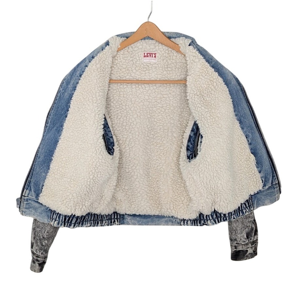 Levis Acid Wash Sherpa Trucker Jacket Zip Off Sleeves Womens Large 1980s Vintage - Picture 6 of 16